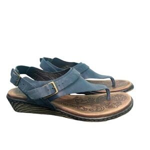 Women's Born Blue Leather Wedge Heeled Sandals Size 8.5
